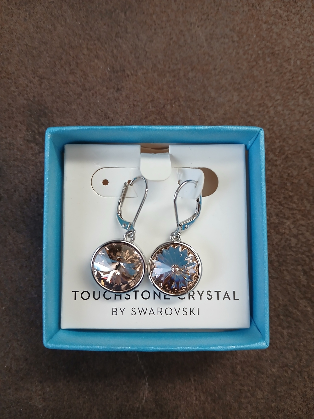 Swarovski Round Crystal Drop Earrings in Peach-Taupe